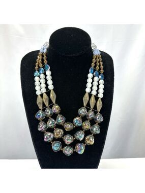 Treska Goddess Collection NWT3 row mix bead crystal necklace Chunky Statement